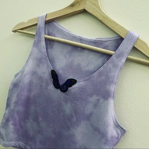 Crop butterfly tie dye tank